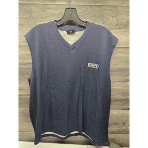 Vintage ESPN SportsCenter Mens Navy Blue Fleece Lined Mesh Vest V-Neck‎ Large